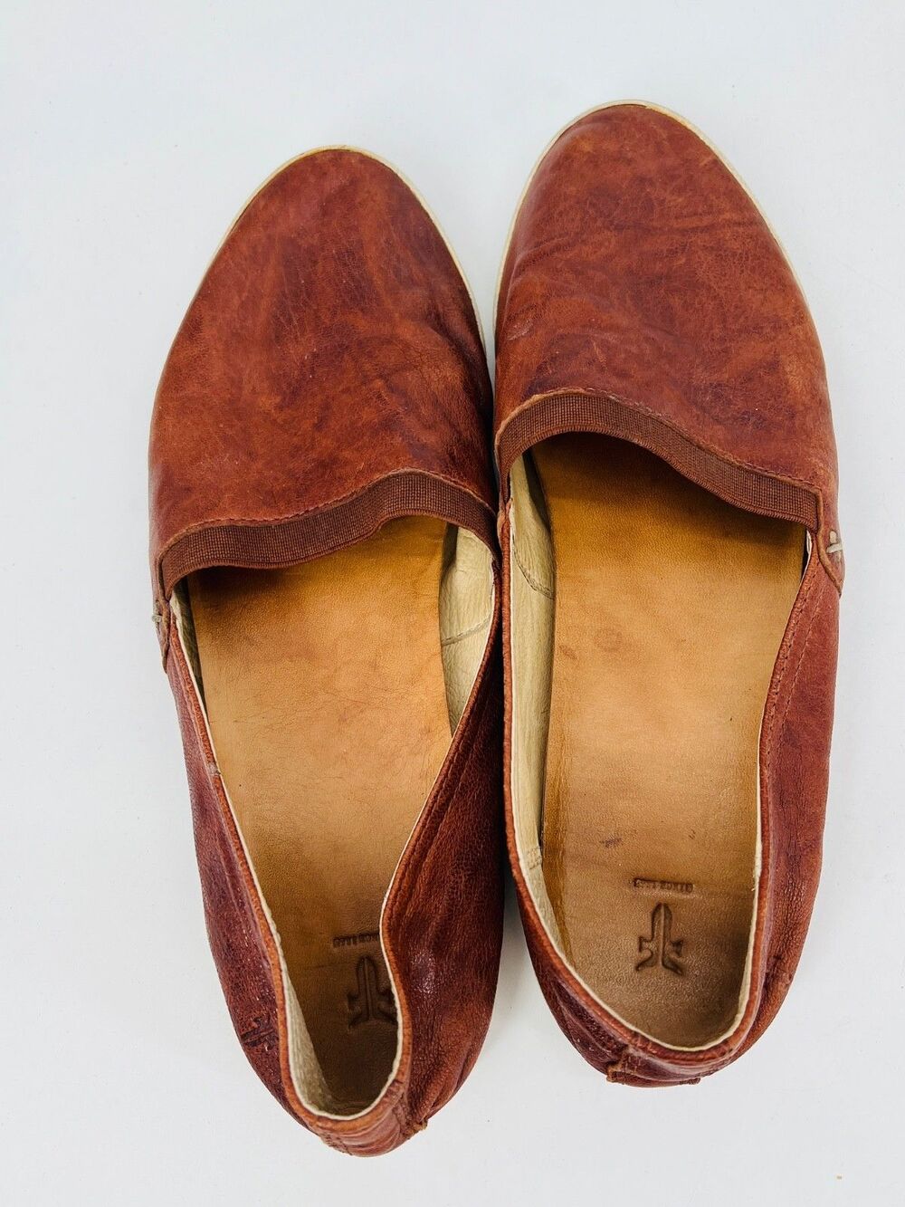 FRYE Melanie Leather Slip On Sneaker Shoes Womens Size 9.5 Cognac Brown Flats